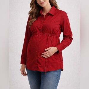 Motherhood Maternity Red Button Front Shirt Medium EUC